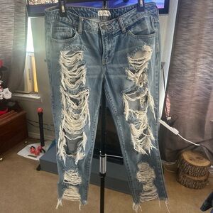 Distressed Blue Jeans